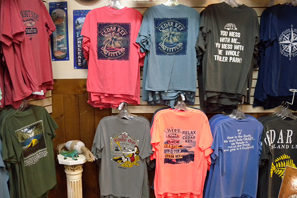 Another wall of Cedar Key t-shirts