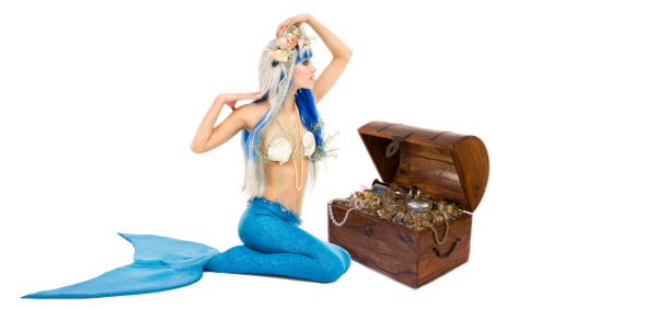 underwater mermaid with a treasure chest